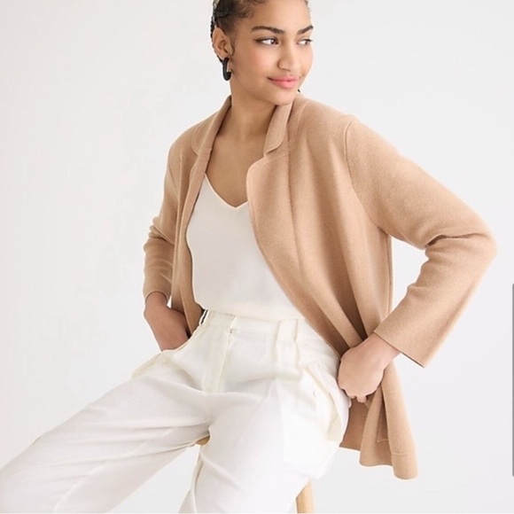 J. Crew Eloise Sweater Blazer Women’s Size Large Jacket Knit Cotton Wool Tan - Picture 1 of 8